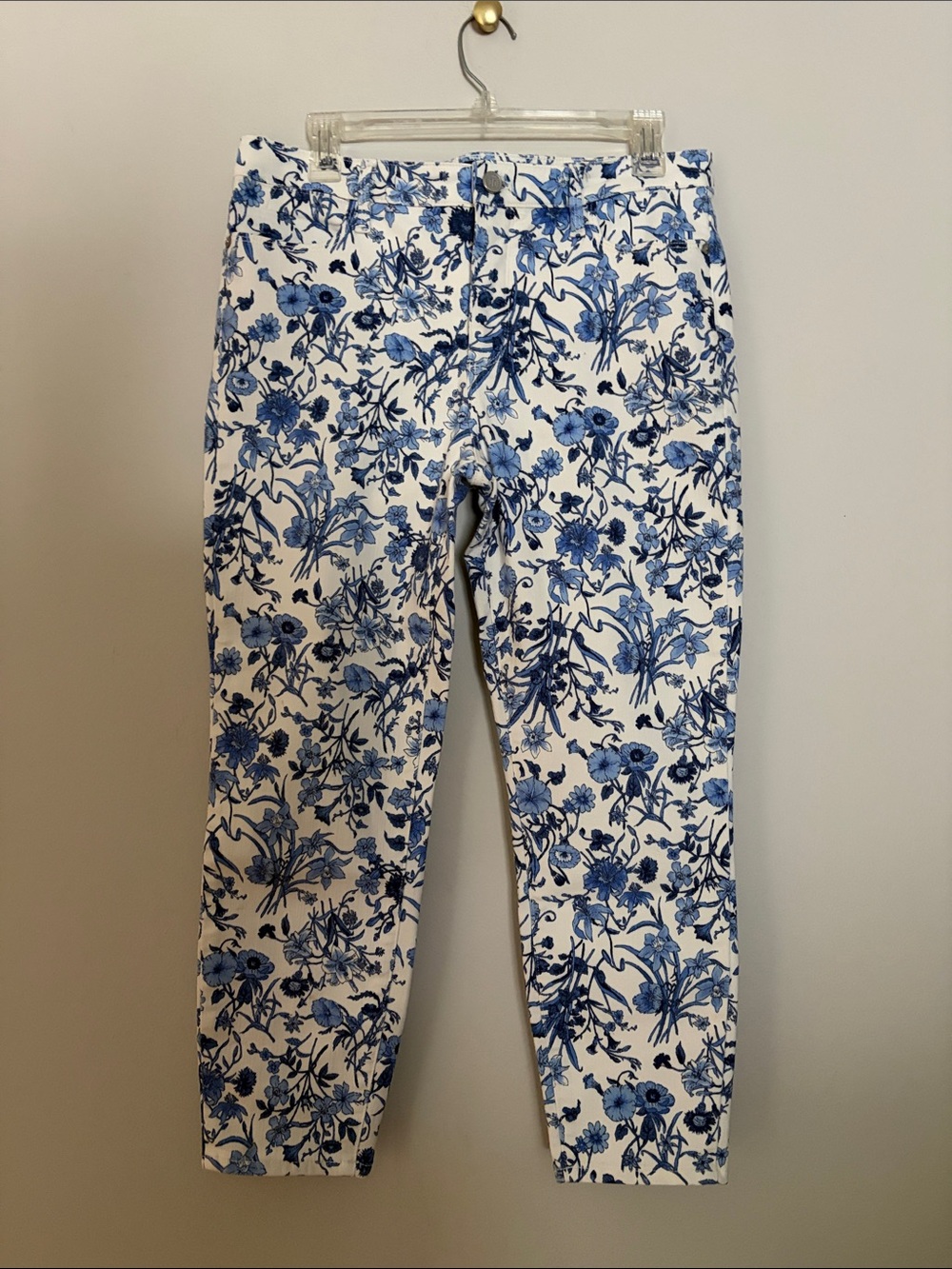 Talbots White Jean Pants with Blue Floral Print